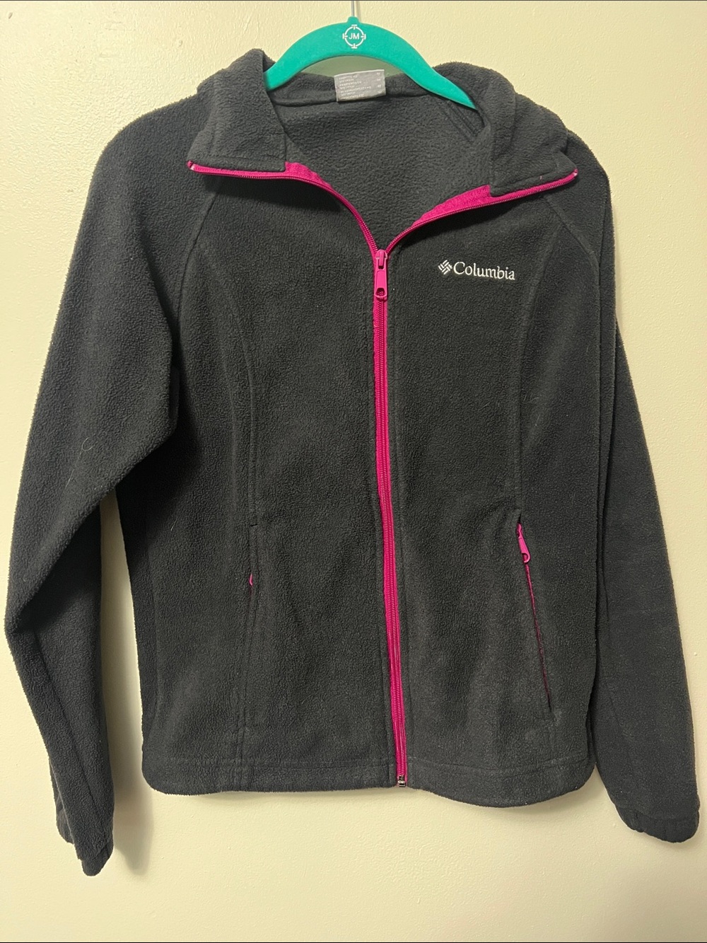 Columbia Charcoal Fleece Jacket with Pink Trim